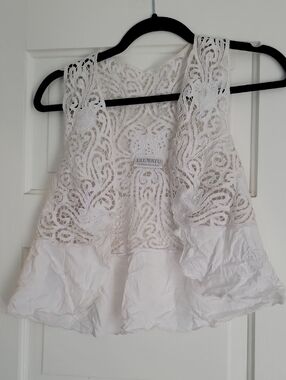 Uluwatu Handmade Balinese Lace White  Crochet Peplum Boho Bridal Camisole - S